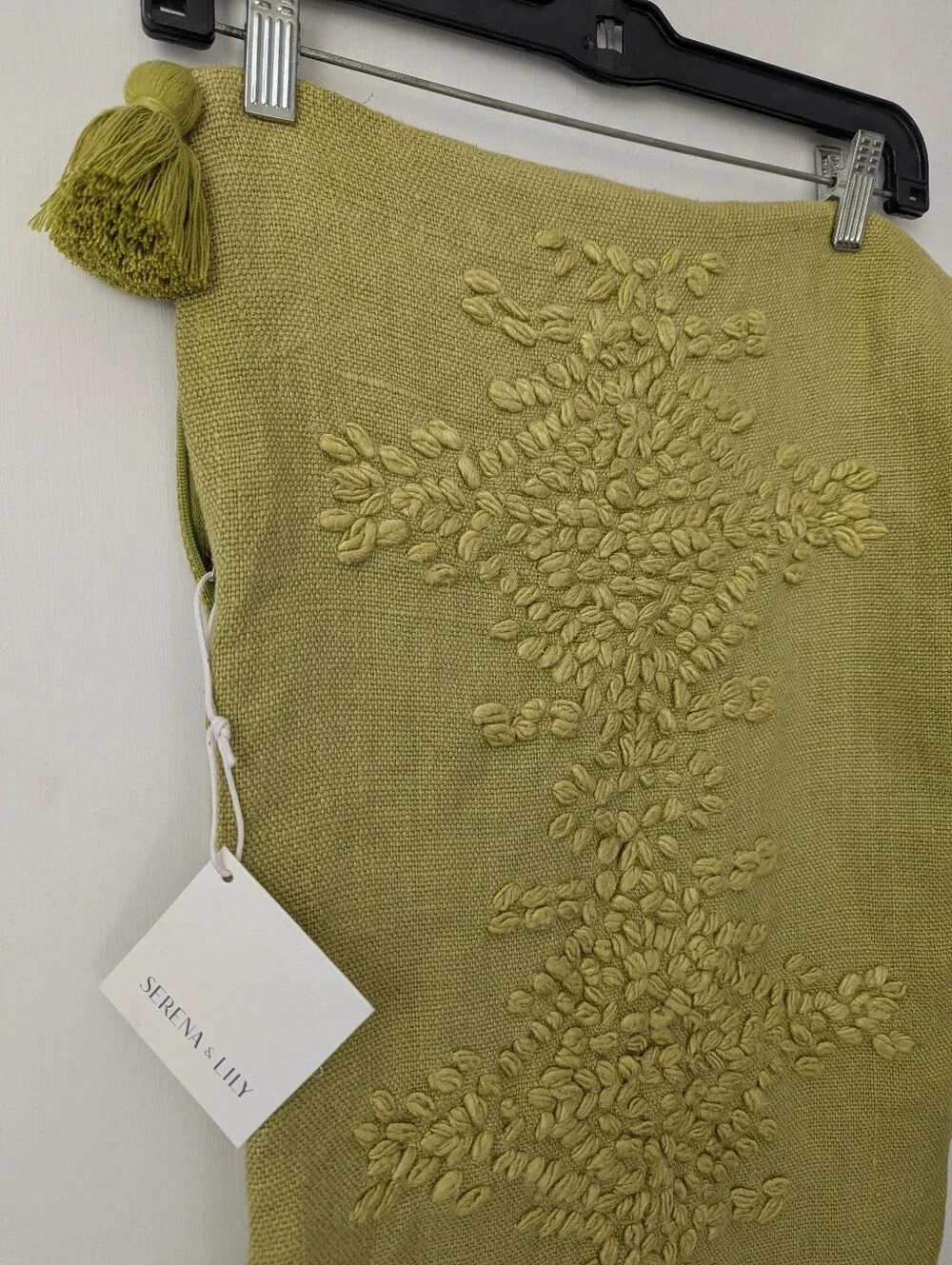 Serena & Lily Hillview Linen Pillow Cover Tassels 14x30 In Chartreuse Green NEW